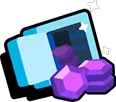 Een lootbox-pictogram waar edelstenen uit stromen, als symbool voor beloningen en voorwerpen in het spelsysteem van Brawl Stars